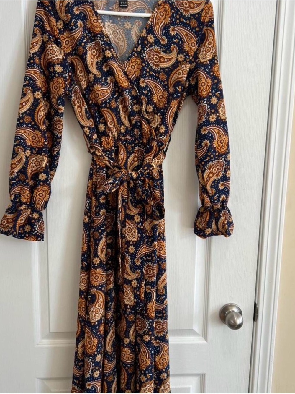 SHEIN Navy and Mustard Paisley Wrap Dress